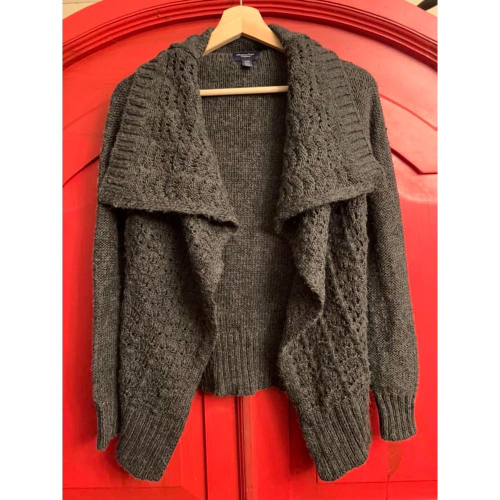 American Eagle Outfitters XS Sparkle Grey Cardigan Gray Cable Knit  Wool Blend
